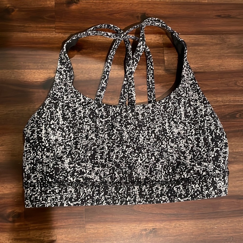 lululemon athletica Black and White Patterned Strappy Sports Bra